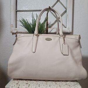 Coach Morgan Top Handle Satchel Cream Pebbled Leather Bag with Gold Hardware